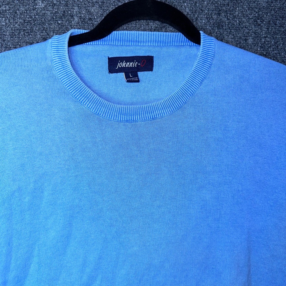 Johnnie-O Mens Blue Cotton Crewneck Sweater Size Large Knit Pullover Classic Fit